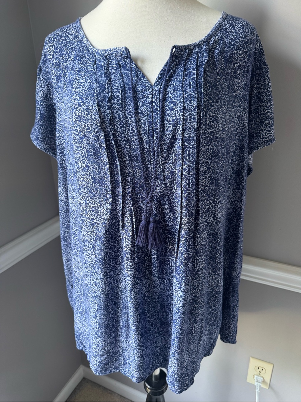 Sonoma Blue Printed Tassel-Front Tunic